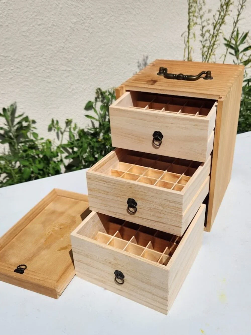 3 Drawer Essential Oil Organizer and Wooden Storage Chest Wellness 75 Bottle Cap